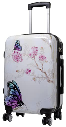 Trendyshop365 Bunter Hartschalen Handgepäck-Koffer Motiv Schmetterling Bedruckt - 57 Zentimeter 38 Liter 4 Rollen Butterfly