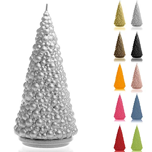 Candellana Kerze Weihnachtsbaum | Höhe: 20 cm | Silber | Brennzeit 35h | Weihnachten | Handgefertigt in der EU