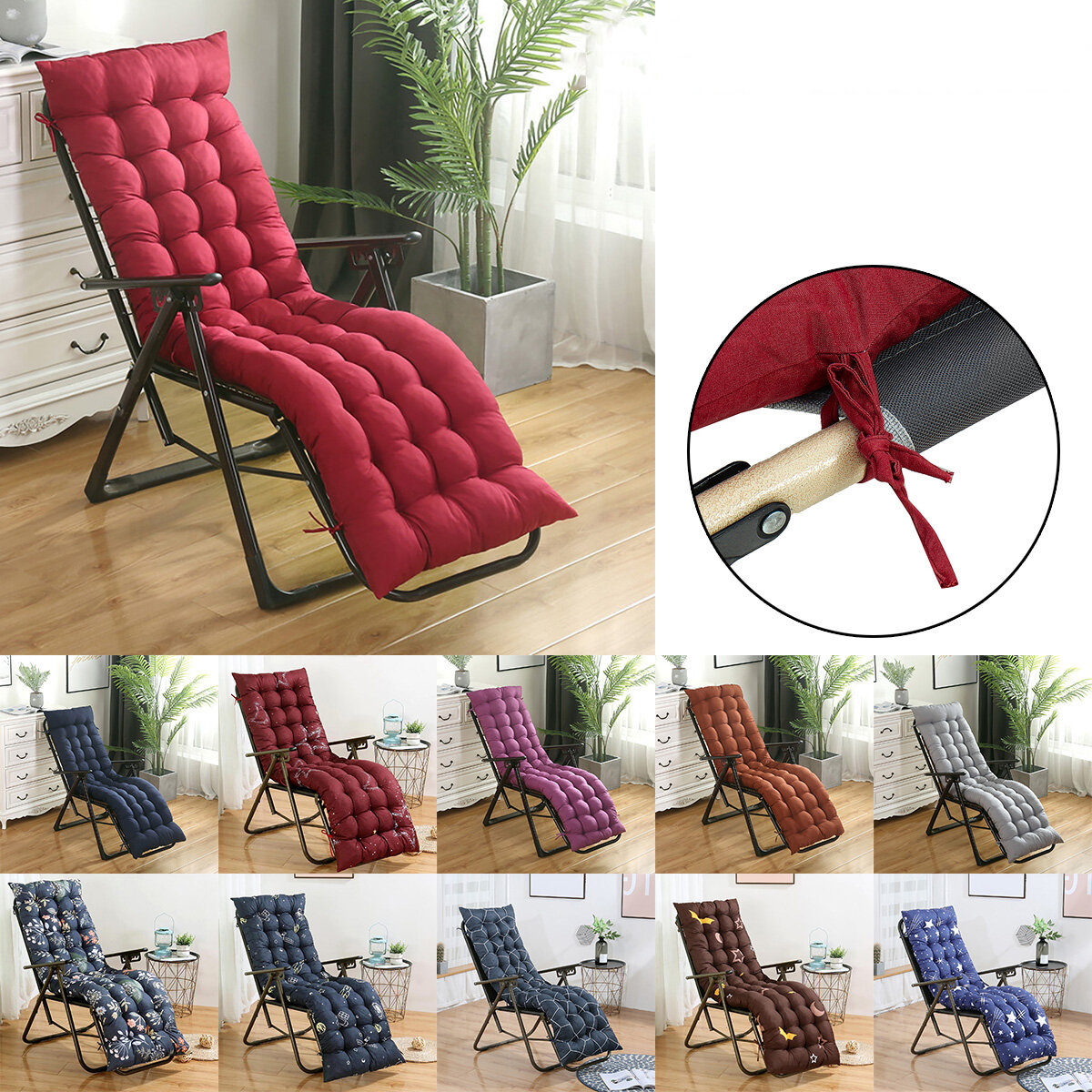 Universelle Lounge-Chaiselongue-Stuhlkissen gepolstert mit hohem, weichem Rückenkissen für Innen- und Außenrocking-Chair