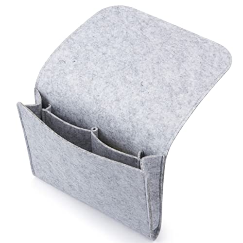 MUXItrade Filz-Bett-Caddy-Organizer Betttasche Sofa Hängeaufbewahrung für Handy, iPad, Brille, Buch, Fernbedienung, 4 Taschen & Seitenloch für Aufladungskabel 32 x 20cm