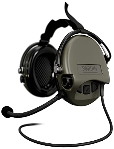 Sordin Supreme MIL CC Gehörschutz - aktiver Gehörschützer mit Nexus-Kabel - Boom-Mikrofon, Nacken-Band & grüne Kapsel