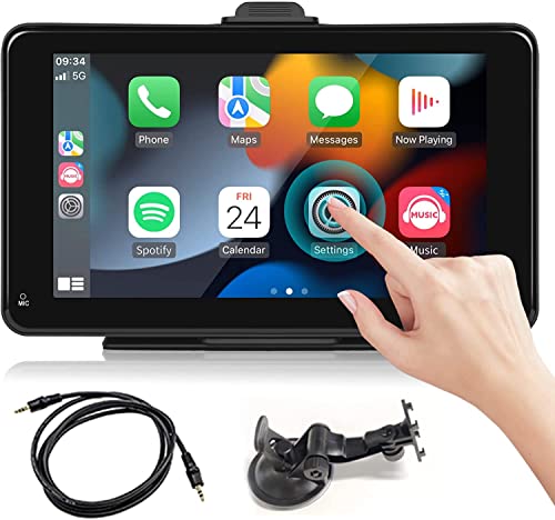 7 Zoll Portable Bluetooth Auto Stereo mit Carplay Android Auto Spiegel Link Stehen/Saugnapf Radio Touchscreen Unterstützung Einsatz TF Karte Tragbares Radio für LKW RV Auto Camper DC 7V-32V