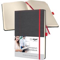 Sigel CO694 Premium Notizbuch, Leder-Look, dotted, ca. A4, grau, rot, Hardcover, 194 Seiten, Conceptum
