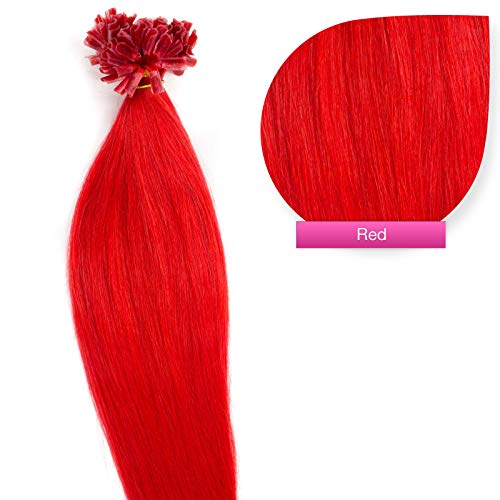 Rote Bonding Extensions aus 100% Remy Echthaar - 100x 1g 60cm Glatte Strähnen - Lange Haare mit Keratin Bondings U-Tip als Haarverlängerung und Haarverdichtung in der Farbe #red