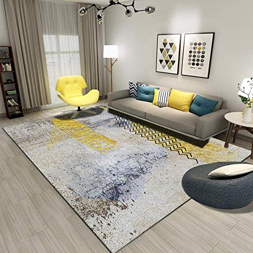 Design-Teppich, Wohnzimmerteppich, kurzer gerader Flor, weich, extra groß, Bodenteppich, Kinderkletterläufer, Matten, abstrakte Wiedergabe, schlicht, gelb, 100 x 200 cm