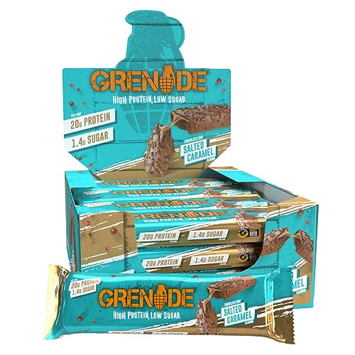 Grenade Proteinreicher, Zuckerarmer Riegel – Chocolate Chip Salted Caramel, 12 x 60 g
