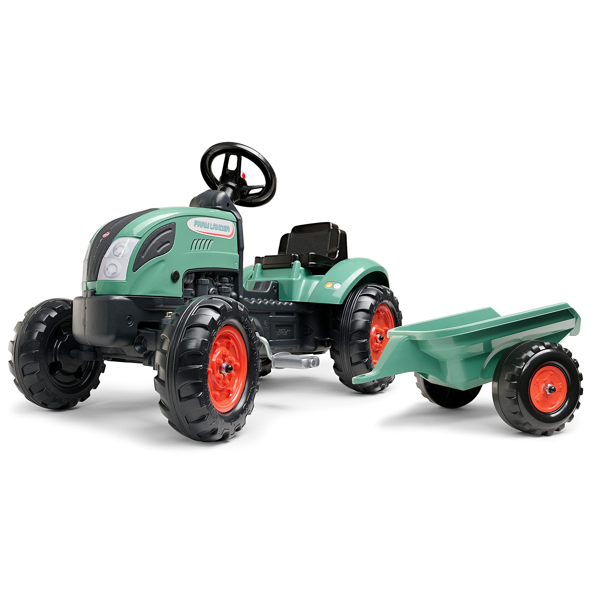 Falk Traktor mit Pedalen Farm Lander mit Anhänger, ab 2 Jahren, 50% recycelter Kunststoff, Lenkrad mit Hupe 2054L, 2054L, Dunkelgrün, 2054L