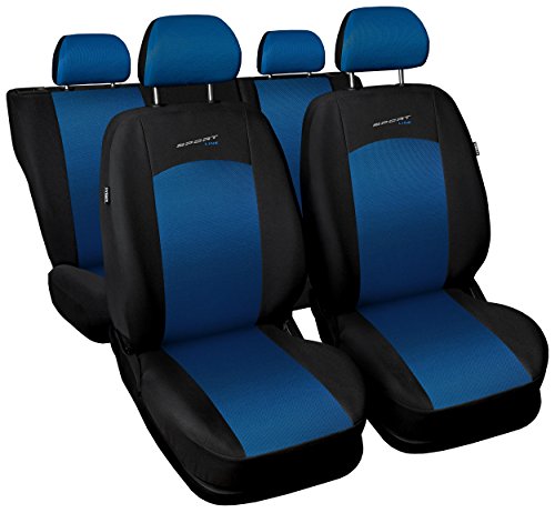 Carpendo Sitzbezüge Auto Set Autositzbezüge Schonbezüge Schwarz-Blau Vordersitze und Rücksitze mit Airbag System - Sportline