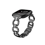 Edelstahlarmband für Fitbit Versa Uhrenarmband Bling Kette Strass Diamanten Armbänder Armband für Fitbit Versa (Schwarz)