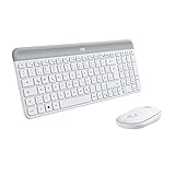 Logitech MK470 Slim Combo Kabelloses Tastatur-Maus-Set, 2.4 GHz Verbindung via Nano-USB-Empfänger, 10m Reichweite, 18-Monate Batterielaufzeit, PC/Laptop, Deutsches QWERTZ-Layout - Weiß