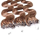 hair2heart 200 x 1g Echthaar Microring Loop Extensions, 50cm - gewellt - #8 hellbraun