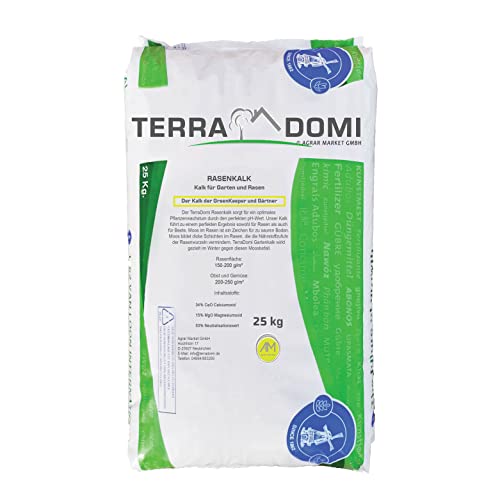 Terra Domi 25 kg Rasenkalk für Winter und Frühjahr I Gartenkalk gegen Moos I ausgezeichneter Rasendünger für über 250m² I Profi Winterdünger