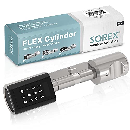 SOREX FLEX Zahlencode & RFID Türschloss mit österreichischem Support! - Zylinder längenverstellbar, schnelle einfache Montage, elektronisches Türschloss, inkl. VARTA Batterien, Edelstahl gebürstet