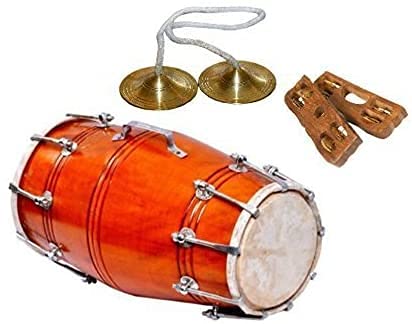 KRISHA KRAFTS Indisches Holz-Musikinstrument Dholak – Nut Bolt Dholak Mazira und Khartal