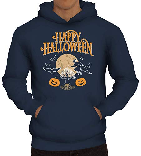 ShirtStreet Hexen Grusel Gruppen Herren Hoodie Männer Kapuzenpullover Happy Halloween 2, Größe: XXL,Navy