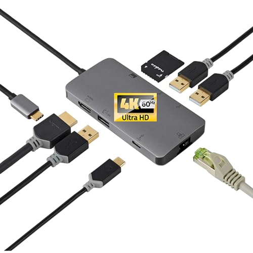 TronicXL 7 Port Multiport Adapter USB-C Stecker - HDMI Ausgang 4K RJ45 Ethernet Internet USB-A USB-C Verteiler Weiche HUB Laptop kompatibel mit Nintendo Switch I 100W Carderader SD Kartenlesegerätet