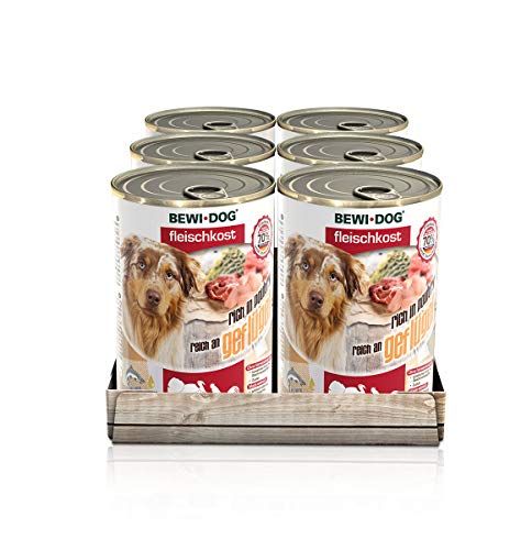 BEWI DOG Fleischkost reich an Geflügel [800 g] Dose | Nassfutter für Hunde | getreidefrei | sortenrein | Muskelfleisch & Innereien mit fester Fleischstruktur | 6 x 800 g