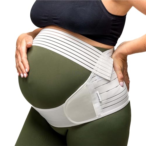 BABYGO® Bauchgurt Bauchband Schwangerschaft | Schwangerschaftsgürtel Stützgürtel bauchstütze beckengurt | inklusive Übungsbuch - Yoga für Schwangere XL Weiß