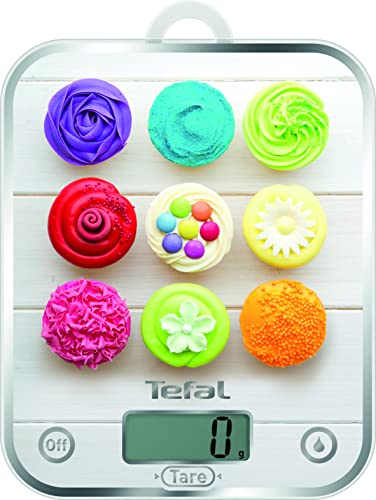 Tefal Optiss Decor Küchenwaage, Kapazität 5 kg, Gramm, Flüssigkeitsfunktion, Tara-Funktion, große Platte, Batterien enthalten BC5122V1