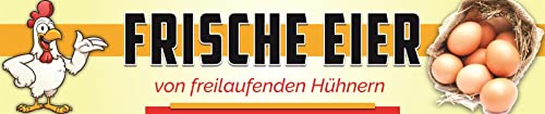 Banner 2,5 m 'FRISCHE EIER von freilaufenden Hühnern' XXL Werbung PVC-Plane mit Ösen zum Aufhängen