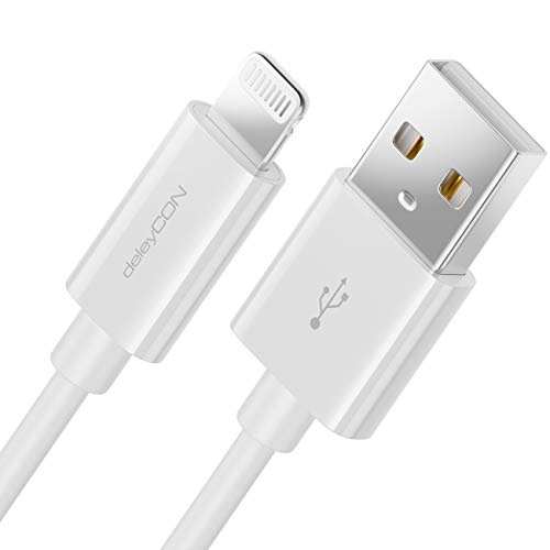 deleyCON 2m Lightning 8 Pin USB Ladekabel Datenkabel MFi Zertifiziert für Apple iPhone 14 Pro Max 14 Pro 14 Plus 14 SE 13 Pro Max 13 Pro 13 Mini 12 Pro Max 12 Pro 12 Mini - Weiß