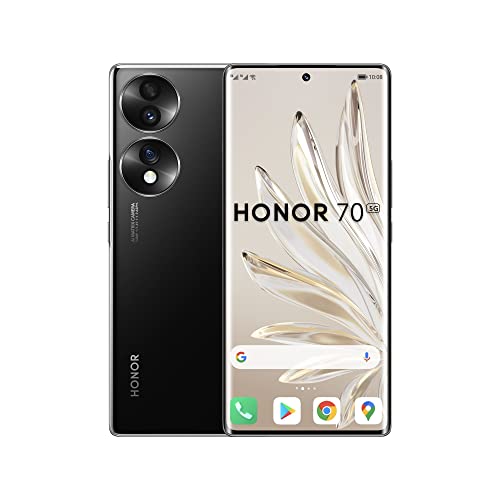 Honor 70 Smartphone, Handy 5G, SIM frei entsperrt, 8 + 256 GB, 54 MP Dreifach-Rückkamera, 120 Hz 6,67 Zoll OLED gebogener Bildschirm, Android 12, 4800 mAh Mitternachtsschwarz