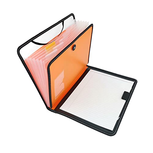 D.RECT - Aktentasche | Notizbuch | 7 Fächer A4 | Erweiterbar | Tragbar Organizer | Runder Gummizug mit Verschlussknopf | Orange