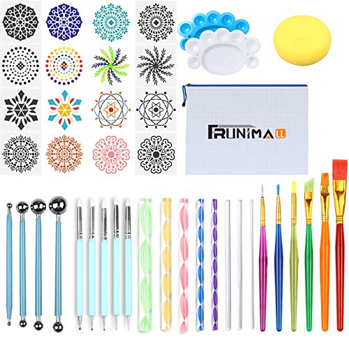 Monarchy Mandala Dotting Tools Schablone, Rocks Mandala Malbürsten Werkzeugsätze mit Farbwanne zum Malen Färben Zeichnen und Zeichnen von Kunstgegenständen (35 Pcs)