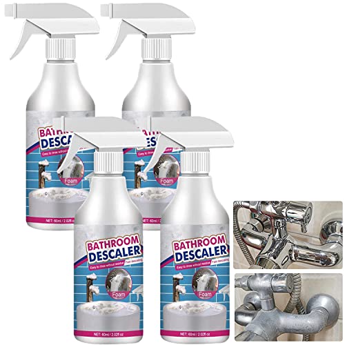 Bathroom Descaler Spray 60ml, Jue Fish Bathroom Descaler, Stubborn Stains Cleaner, Limescale Remover, Cleaning Foam Spray All Purpose Bubble Cleaner, Foaming Bathroom Bathtub Cleaner (4Pcs)
