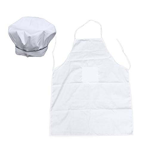 BESTonZON Kochschürze und Kochmütze Set - Küchenschürze Erwachsene weiße Schürze mit Metzger Hut Bäcker Kostüm Küchentasche Schürze für Männer und Frauen