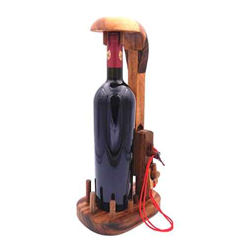 ROMBOL Bottle in a Jail - Ein knifflige Verpackung für Weinflaschen, Geduldspiel, Denkspiel, Knobelspiel aus Holz