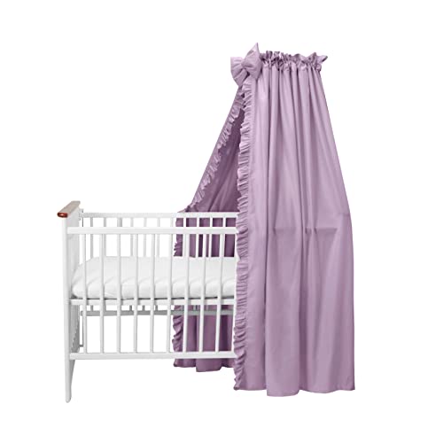 balbina Baldachin 100% Baumwolle, Deko-Set für Kinderbett, Betthimmel mit Rüsche & Schleife, Moskitonetz für Babyzimmer, Undurchsichtiger Bettvorhang ohne Himmelstange, 240 x 165 cm, Violett