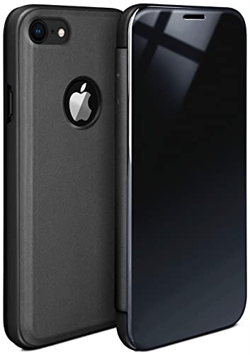 moex Dünne 360° Handyhülle passend für iPhone 7 / iPhone 8 | Transparent bei eingeschaltetem Display - in Hochglanz Klavierlack Optik, Anthrazit
