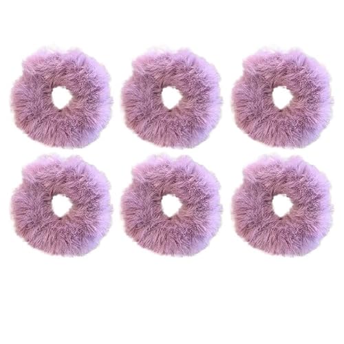 Flauschiges warmes Winter-elastisches Haarband Scrunchies Dickdarm-Haarring Frauen Mädchen Plüsch-Haarseil Hairwear-Haarband (Color : Purple-6PCS)