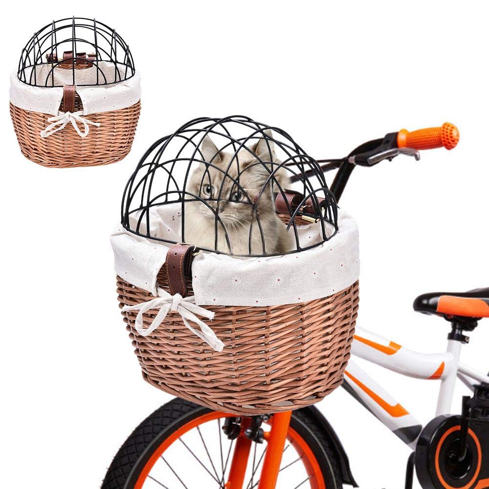 Seasaleshop Fahrrad Weidenkorb Vorne Lenkerkorb, Fahrrad Vorne Hund Fahrradkorb Lenker Wicker Fahrradkorb für kleine Haustiere, Katzen, Hunde
