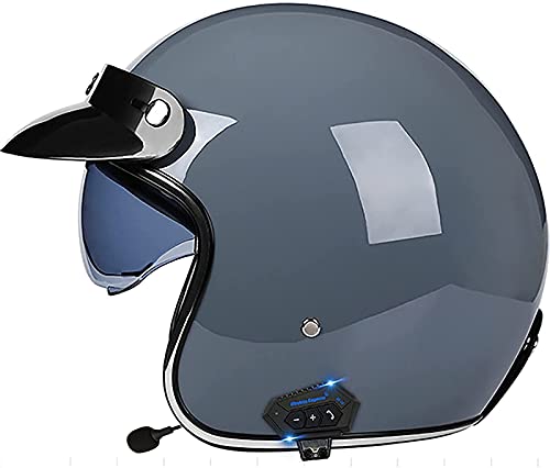 ZLYJ Open Face Motorradhelm Klappbare Sonnenblende ECE-Zugelassener Motorrad-Crash-Jet-Helm Mit Bluetooth-Mikrofon Roller 3/4 Halbhelm C,L(59-60cm)