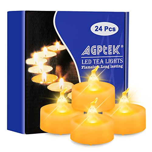 AGPtek LED Kerzen mit Timer, 24er Pack batteriebetriebene flammenlose Teelichter mit Timerfunktion 6 Stunden an und 18 Stunden aus für Hochzeit, Party, Haus Dekoration (flackernd Gelb)