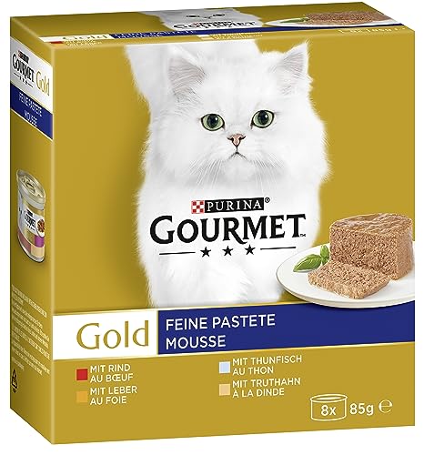 PURINA GOURMET Gold Feine Pastete Katzenfutter nass, Sorten-Mix, 12er Pack (12 x 8 Dosen à 85g)