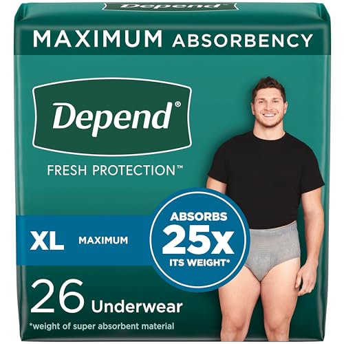 Depend Fresh Protection Inkontinenz-Unterwäsche für Erwachsene für Herren (ehemals abhängig von Fit-Flex), Einweg, Maximum, Größe XL, Grau, 26 Stück, Verpackung kann variieren