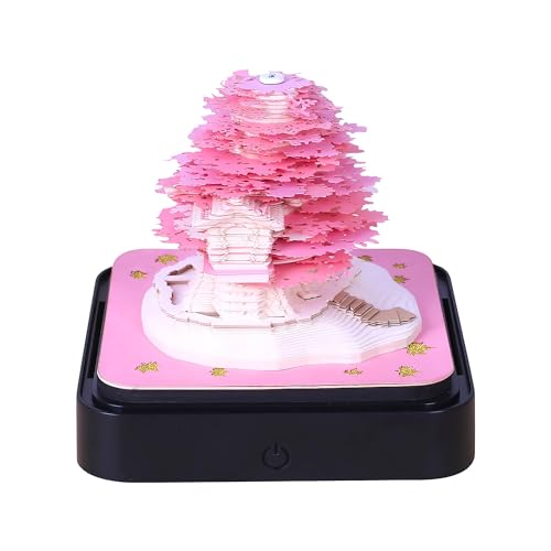 Sakura Tree 3D Memo Pad Desk Kalender mit Lichtern - 2024 Kalender Notizblock Geschenke für Desktop -Dekoration, kreative DIY -Papierschnitzerei