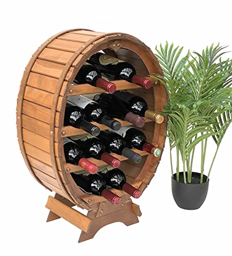 DanDiBo Weinregal Holz Weinfass für 12 Flaschen Braun gebeizt Bar Flaschenständer Fass Flaschenhalter Flaschenregal