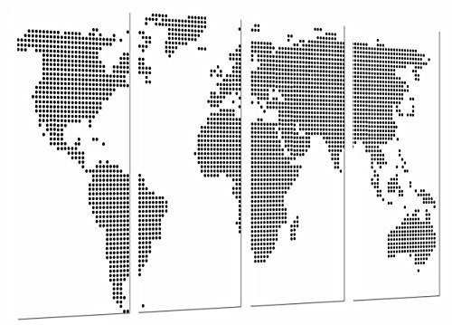 Wandbild - Graue weiße Weltkarte, Weltmünzstadt-Länder, 131 x 62 cm, Holzdruck - XXL Format - Kunstdruck, ref.27083