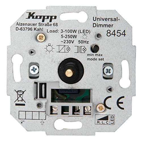 Kopp Universal Dreh-Aus Dimmer Sockel, für LED, Phasenan-und Phasenabschitt.LED 3-100 Watt, Glühlampen 10-250 W, 845400188