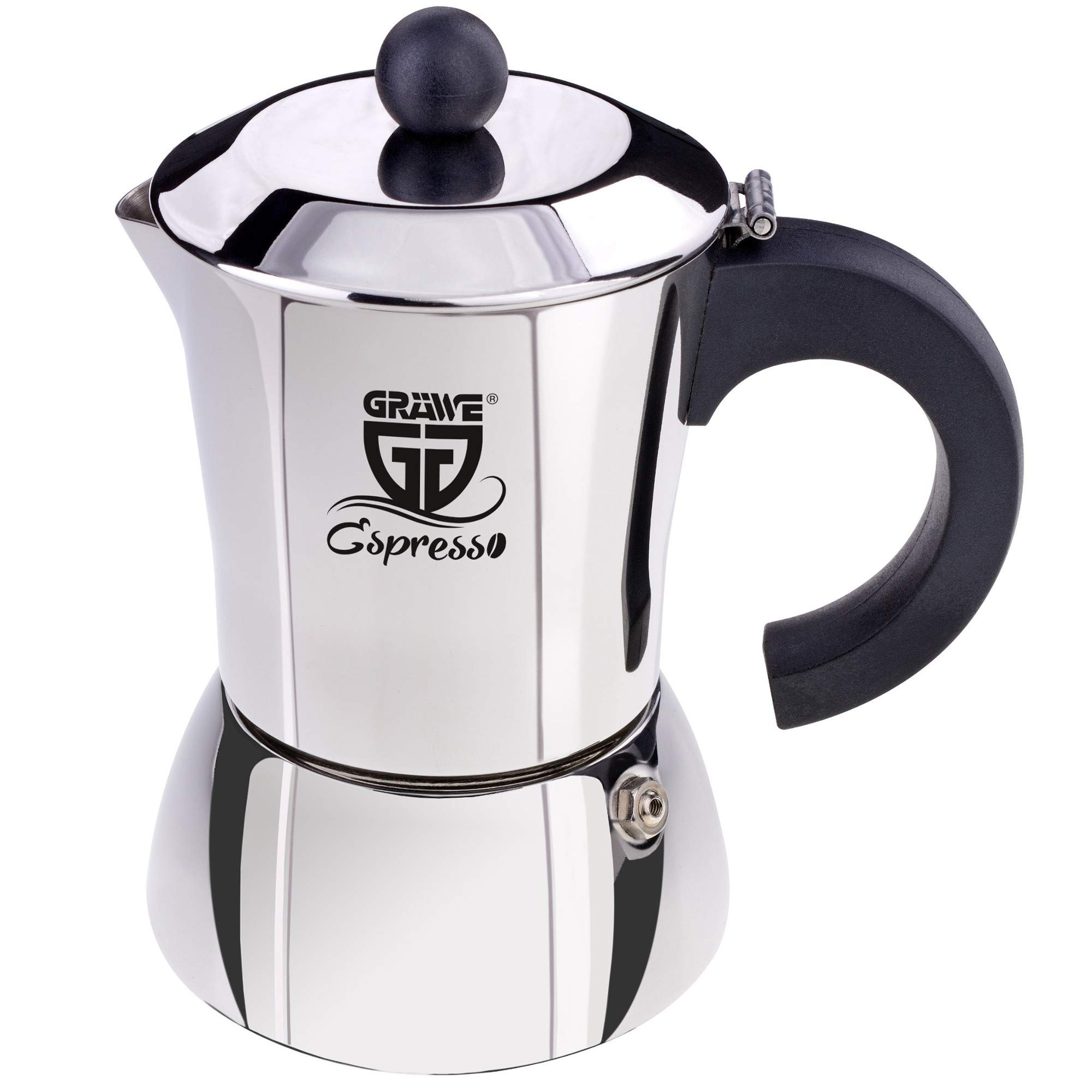 GRÄWE Espressokocher Induktion geeignet, Espressokanne aus Edelstahl für 10 Tassen, Klassischer Espresso Maker ohne Aluminium - 500 ml