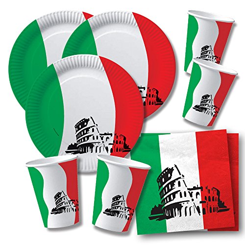 DH-Konzept 60-teiliges Party-Set Italien - Teller Becher Servietten für 20 Personen