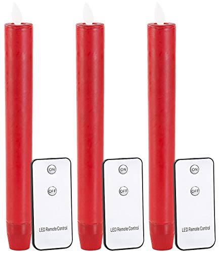 Britesta Flammenlose Stabkerzen: LED-Stabkerze mit beweglicher Flamme und Fernbedienung rot, 3er-Set (Stab Kerzen)