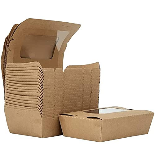 La Llareta 20 Stücke Kraftpapier Lunchbox 900ml/32oz, Kraftkarton Snackboxen, Take Away Box, mit Fenster, Öl und Wasserdicht, für Sandwich, Käsekuchen, Burger