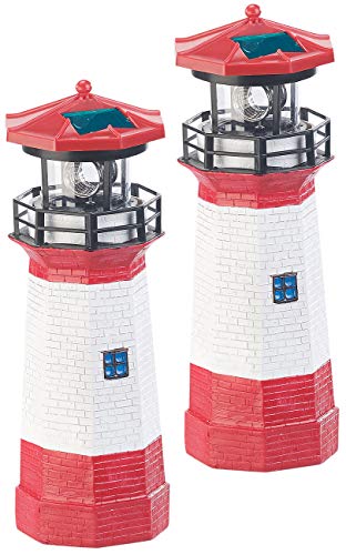 Lunartec Leuchtturm Garten Solar: 2er-Set Solar-Deko-Leuchttürme mit LED-Licht & drehendem Reflektor (Leuchtturm Deko Garten)