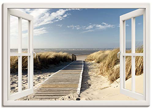 Artland Qualitätsbilder I Bild auf Leinwand Fensterblick Meer Wandbild Landschaft 70x50 cm Fensterblick Leinwandbild Nordseestrand auf Langeoog A8MU