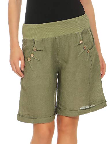 Malito Damen Bermuda aus Leinen | Shorts für den Strand | lässige Kurze Hose | Pants - Hotpants 8024 (Oliv, M)